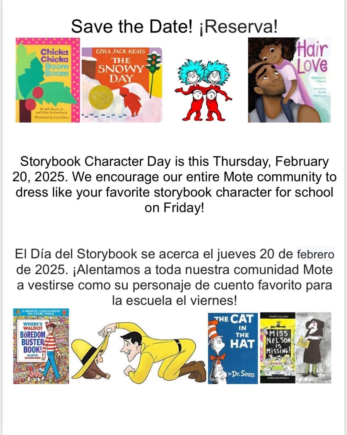  Storybook Character Day Thursday, Feb. 20th